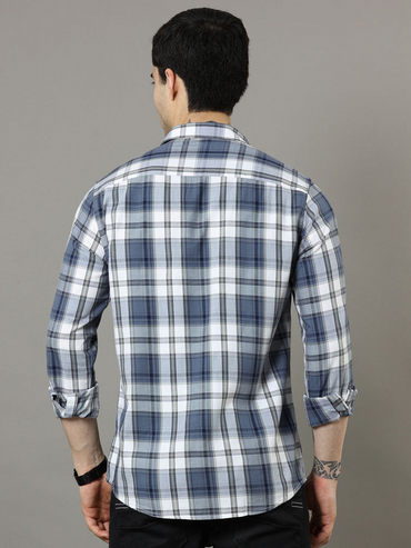 Cross Flap White and blue Check Shirt
