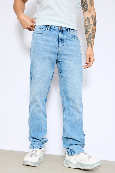 ice blue men's slim straight jeans