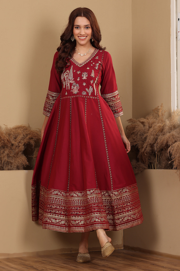 Deep Red Embroidered Anarkali Dress