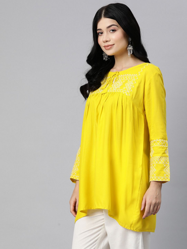 Frock style cotton fabric yellow color top