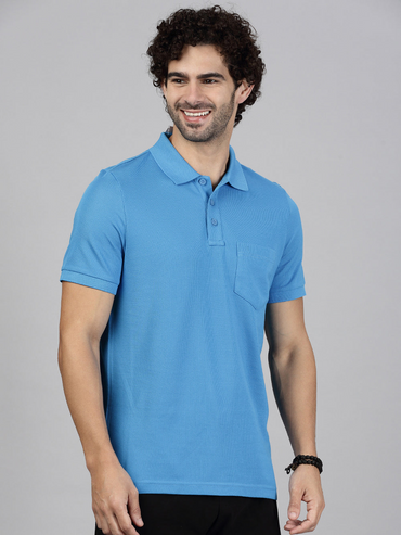 Men Blue polostyle T-shirt