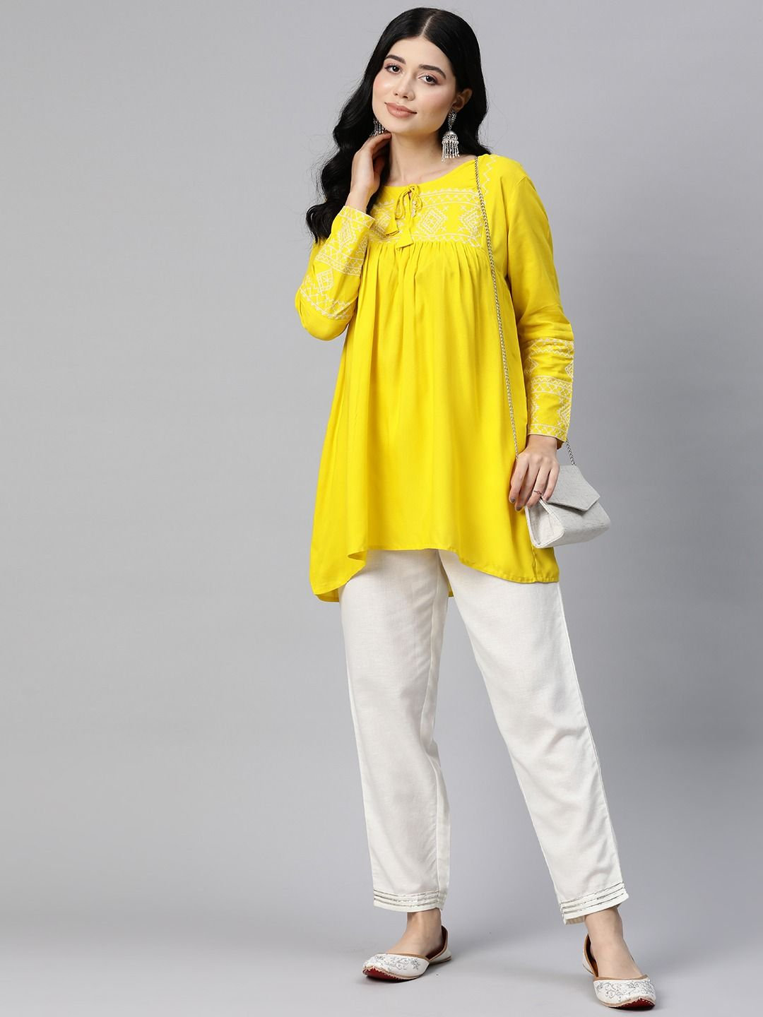 Frock style cotton fabric yellow color top