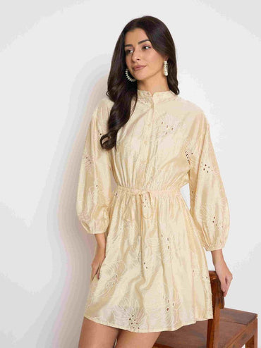 White Viscose Blend Mini Dress