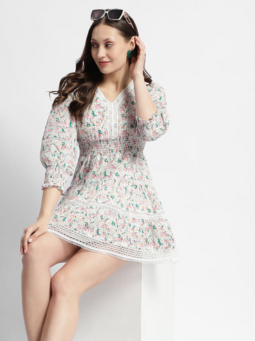Floral Print V-Neck Mini Dress