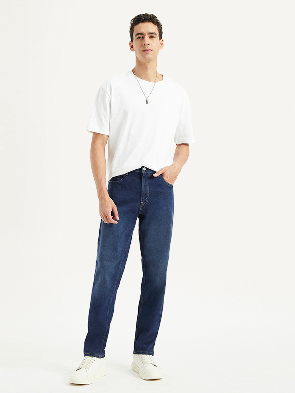 Men's Relaxed Tapered Fit Dark Blue Jeans