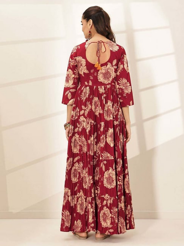 Libas Maroon Printed Ethnic Dress