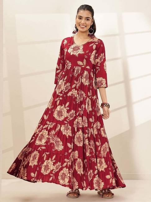 Libas Maroon Printed Ethnic Dress