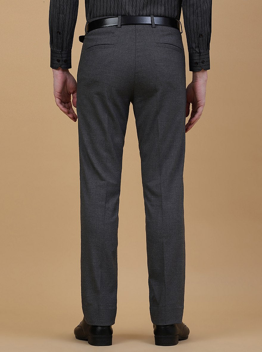 Dark Grey Solid Slim Fit Formal Trouser