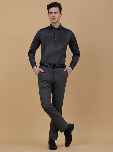 Dark Grey Solid Slim Fit Formal Trouser
