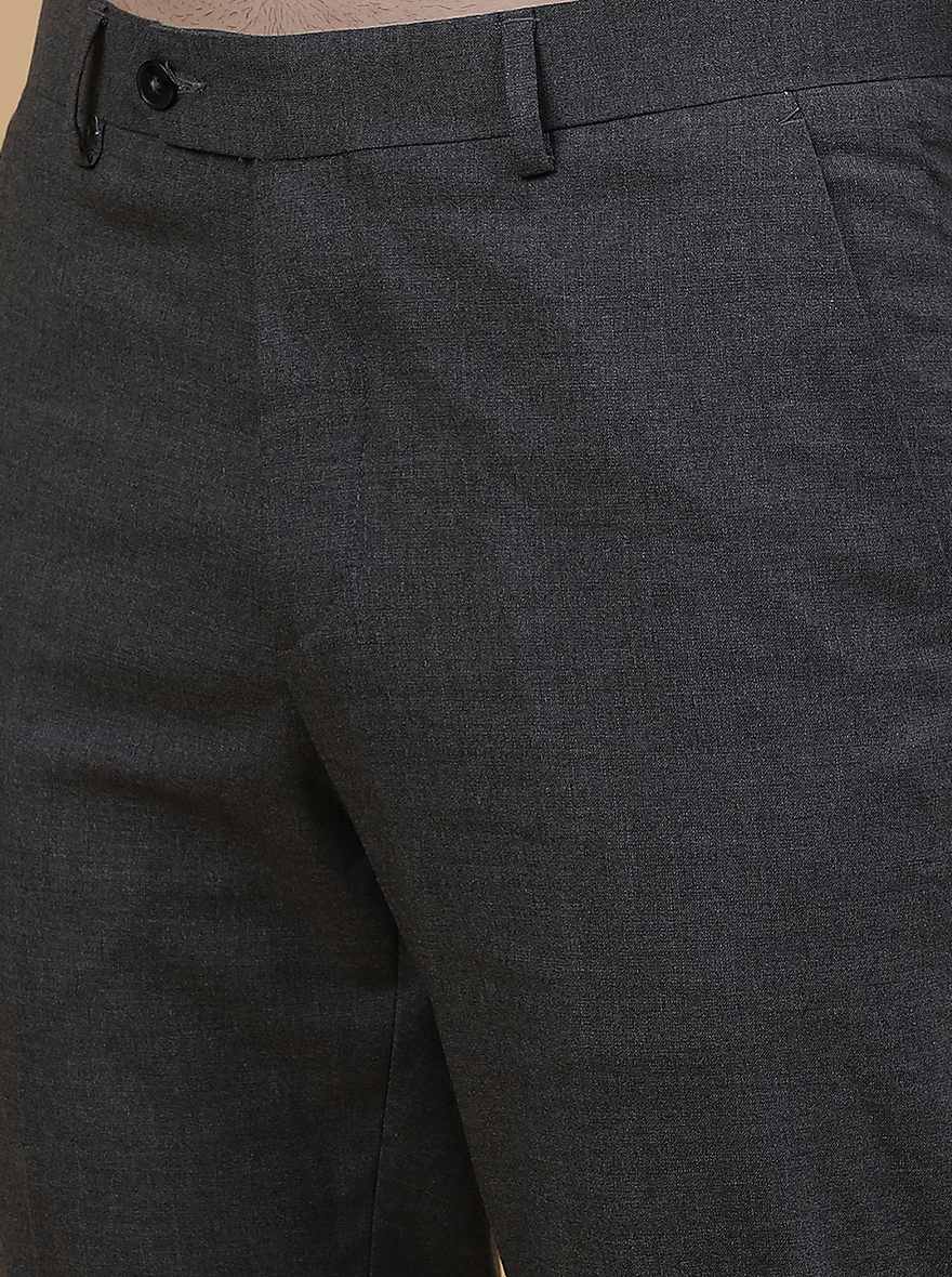 Dark Grey Solid Slim Fit Formal Trouser