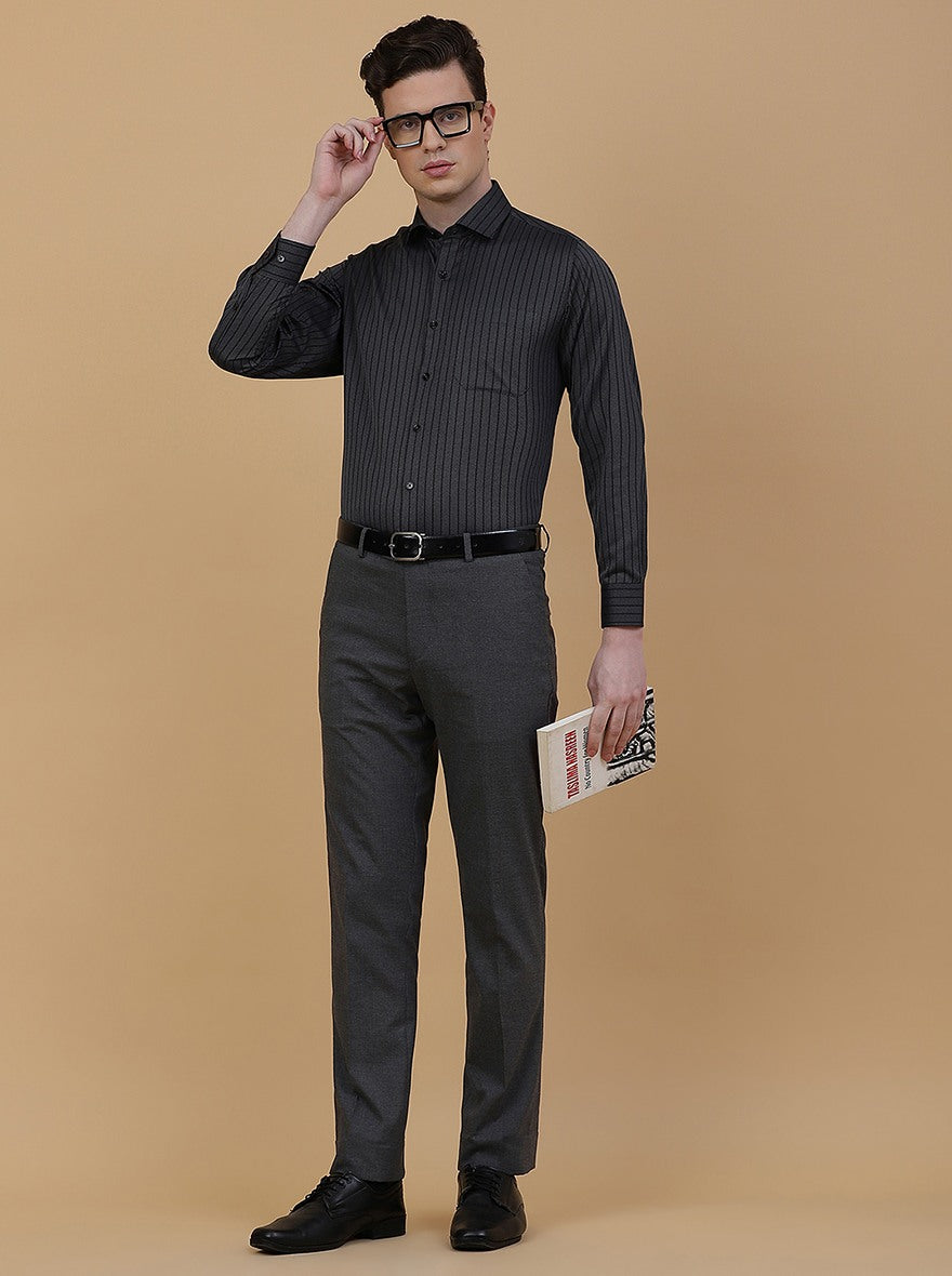 Dark Grey Solid Slim Fit Formal Trouser