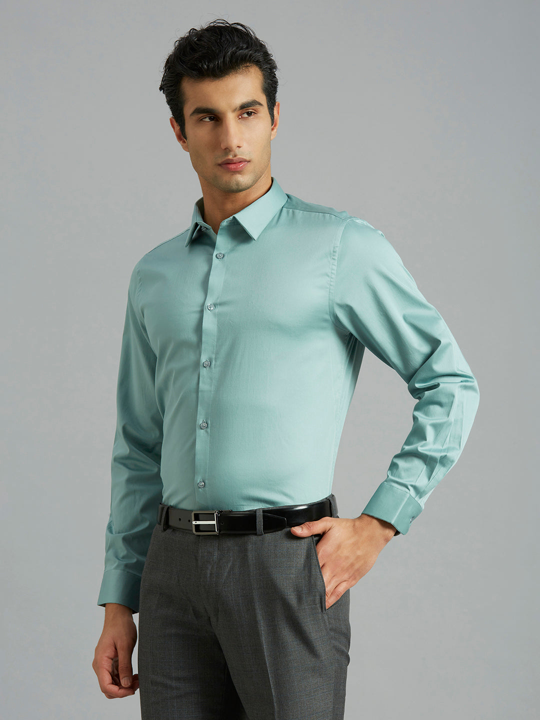 Mint Green Solid Slim Fit Formal Full Sleeve Shirt