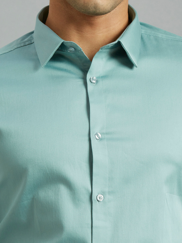 Mint Green Solid Slim Fit Formal Full Sleeve Shirt