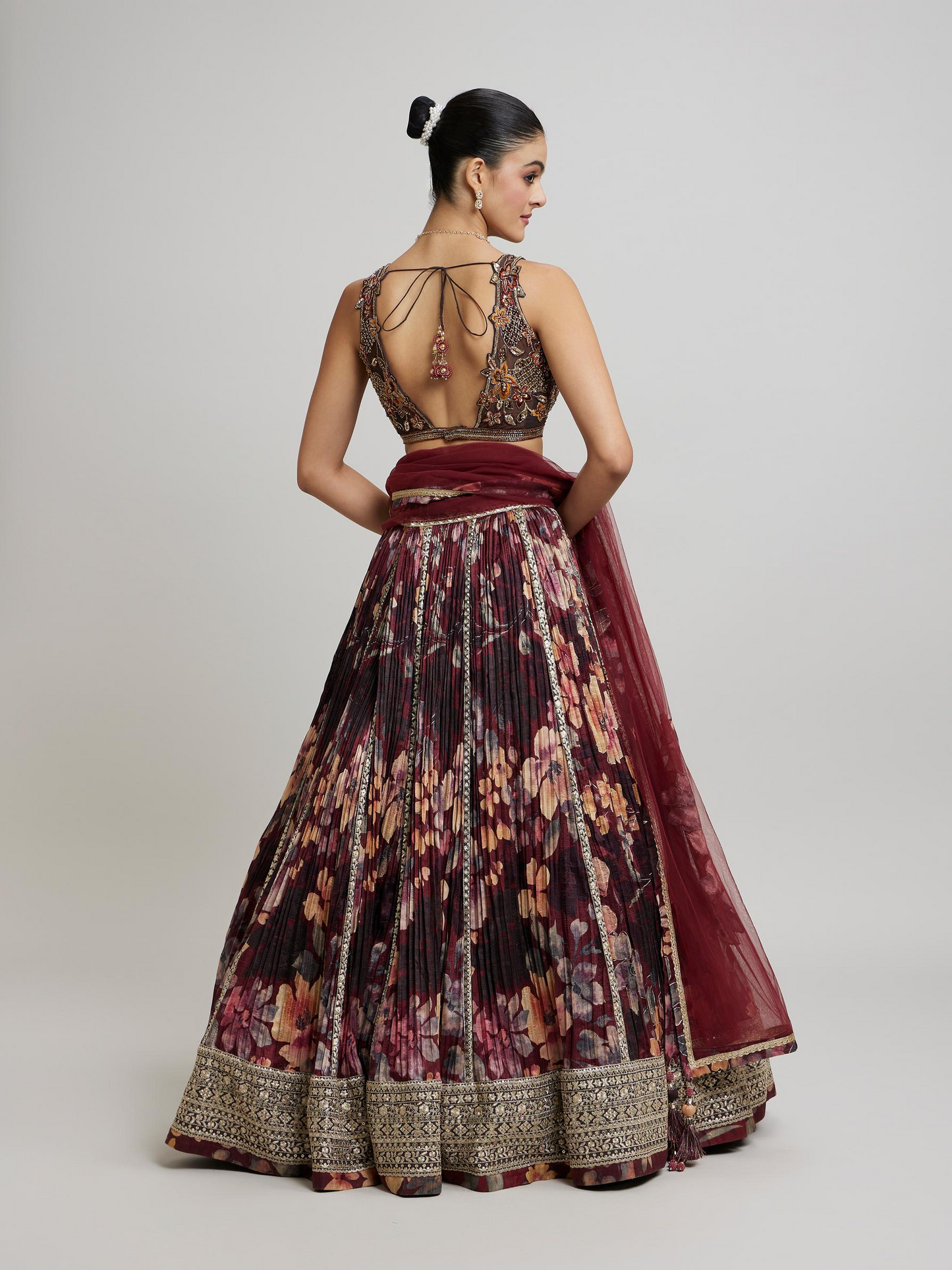Elegant Maroon Net Lehenga