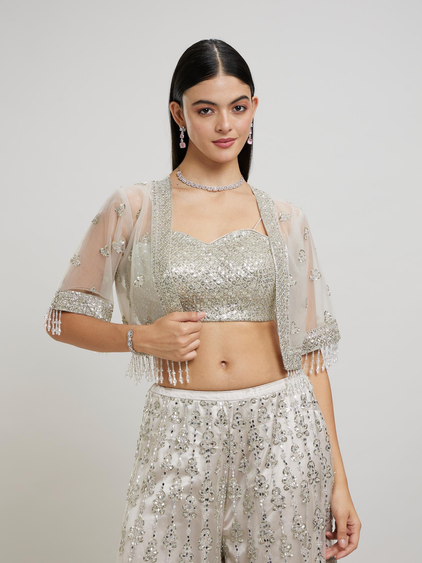 Fawn Flair Net-Embellished Indo Western