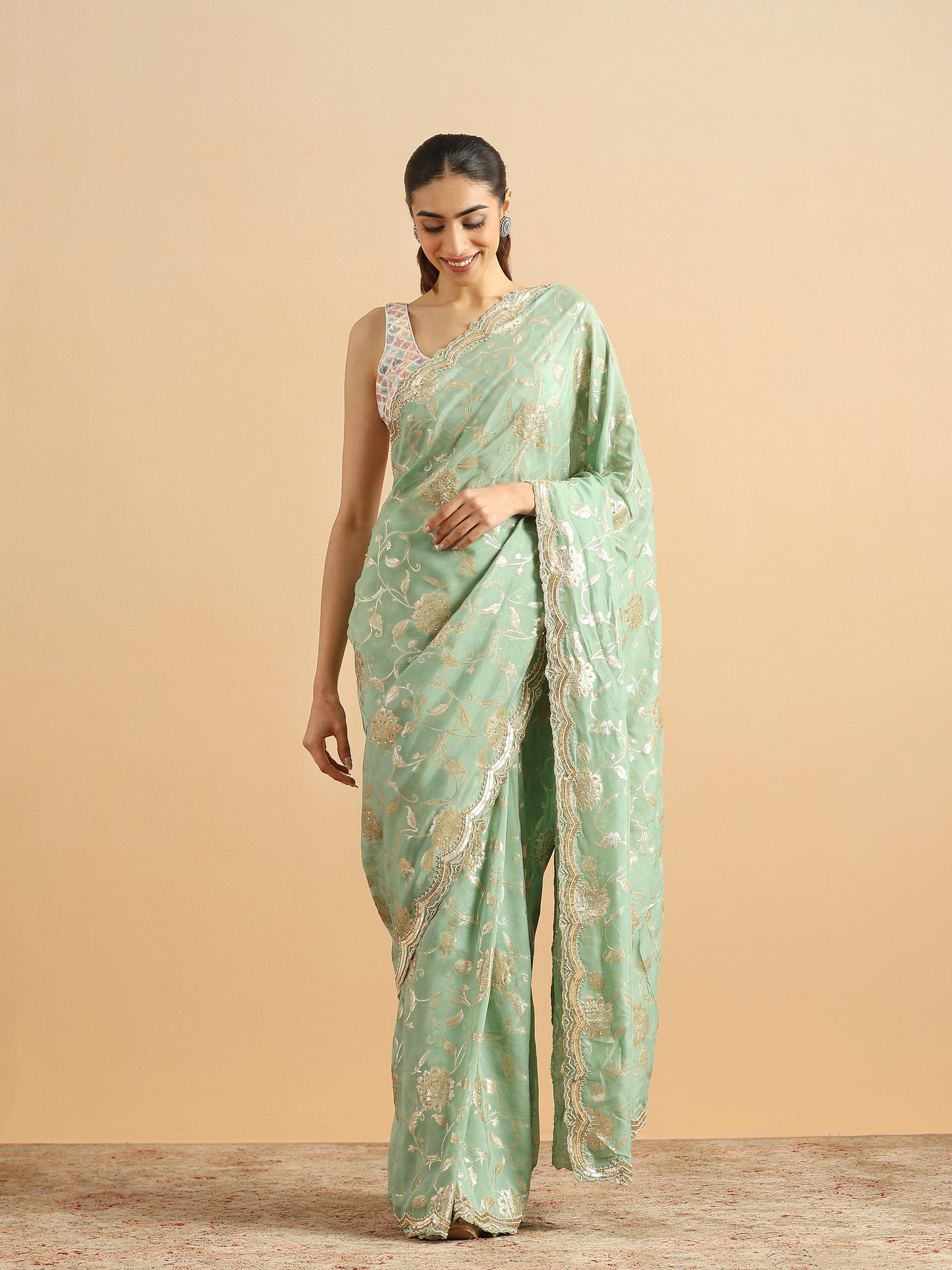 Whispering Pista Green Organza Saree