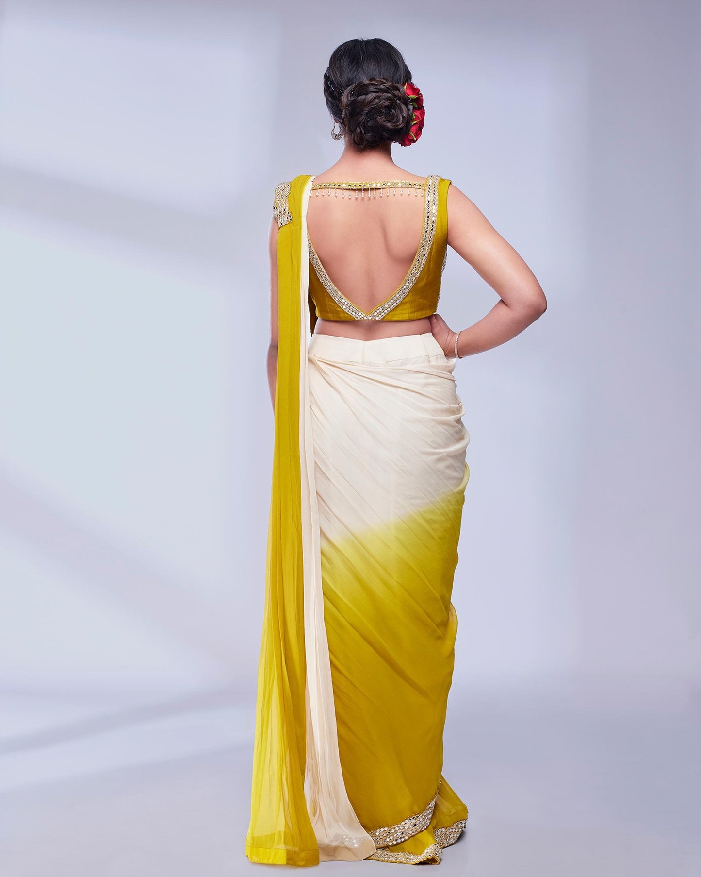 Radiant Mustard & Cream Georgette Saree