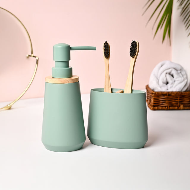 2Pcs Green Polyresin Bathroom Set