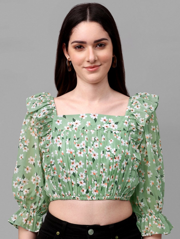 crop tops for Women western wear green