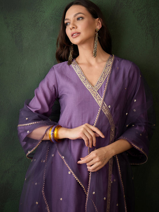 Womens Purple Designer Solid Stylish Kurti Set