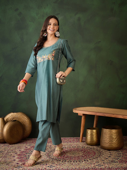 Womens Grey Designer Solid Stylish Kurti Set