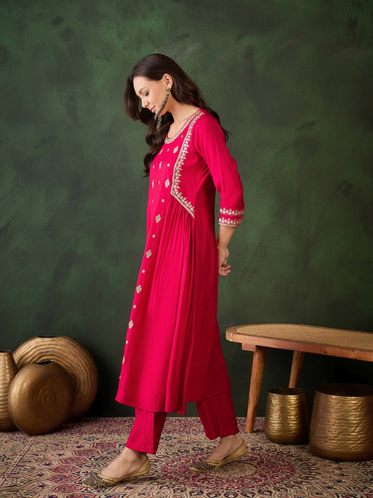 Womens Red Designer Solid Stylish Kurti Set
