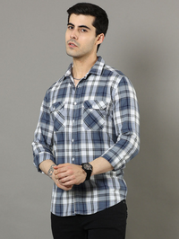 Cross Flap White and blue Check Shirt