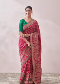 Rani Pink Zari Work Bridal Saree