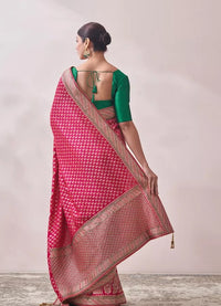 Rani Pink Zari Work Bridal Saree