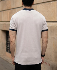Beige Contrast Collar Zipper T-Shirt