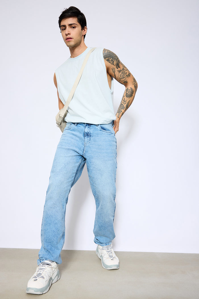 ice blue men's slim straight jeans