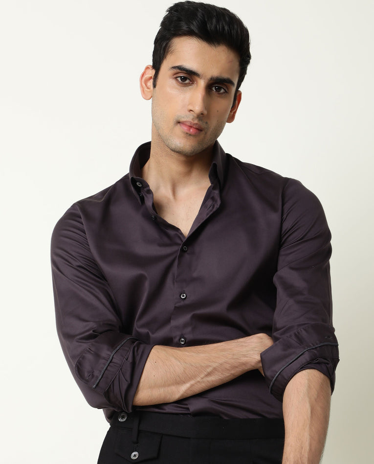 STRETCH PLAIN SHIRT - PURPLE