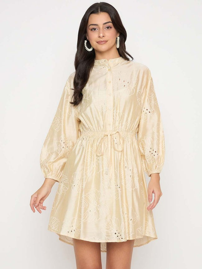 White Viscose Blend Mini Dress
