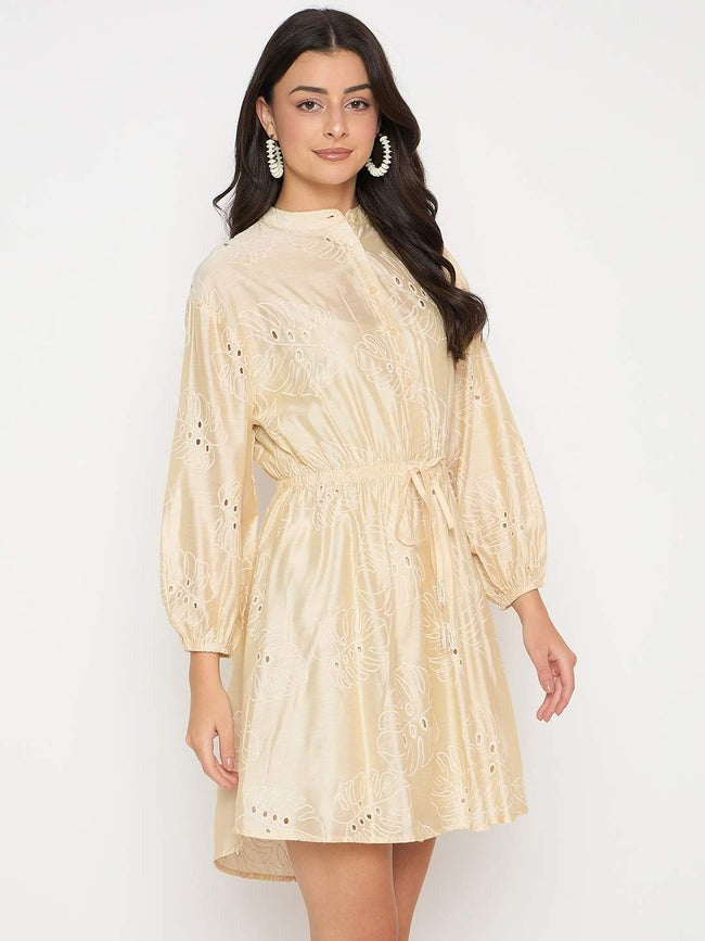 White Viscose Blend Mini Dress