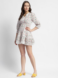 Floral Print V-Neck Mini Dress