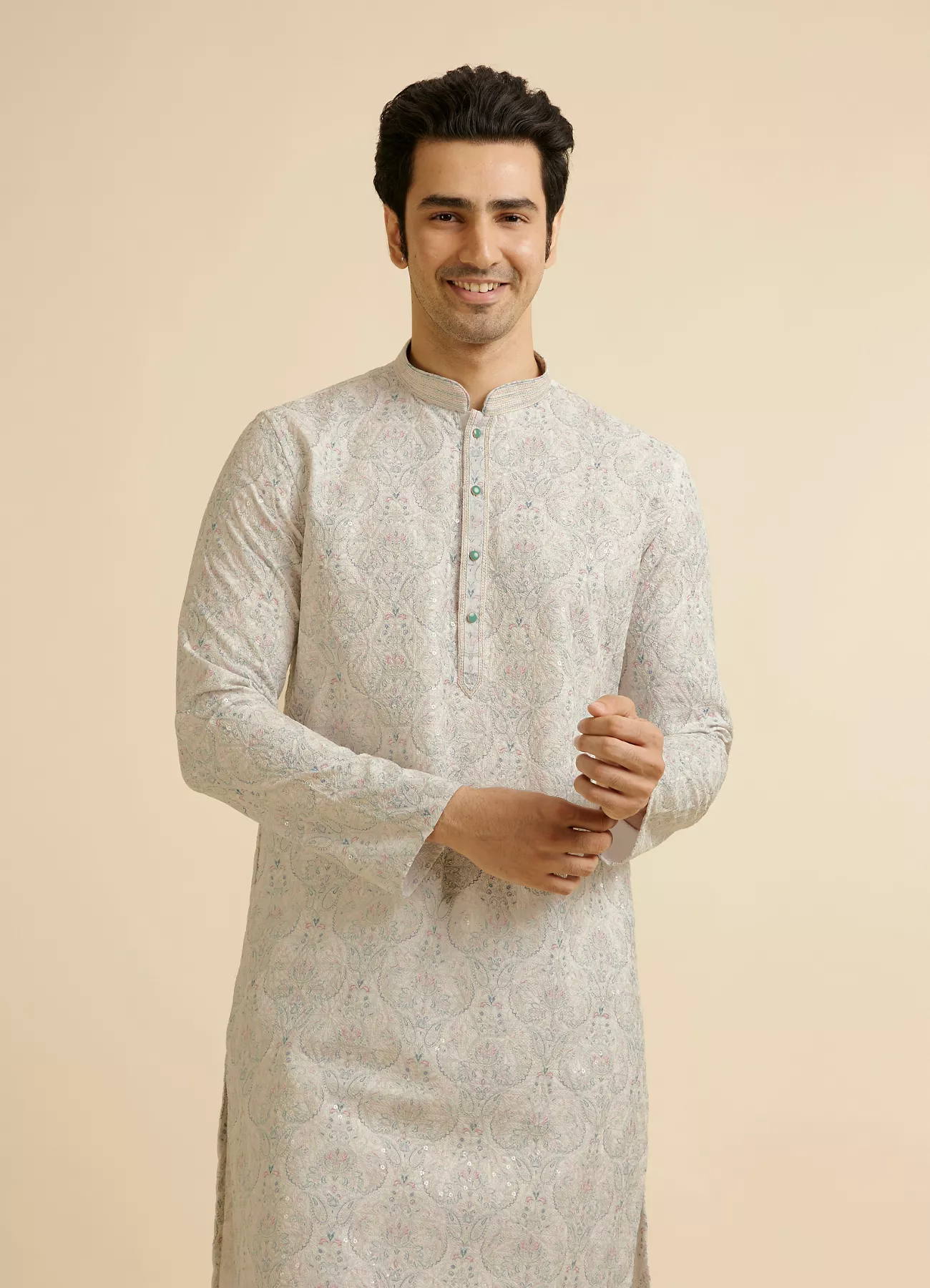 Pista white Chikankari Elegance Kurta Pajama