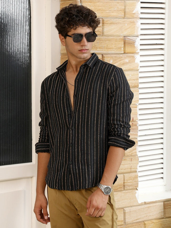 Duo-Jacquard Striped Shirt