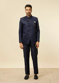 Dark Blue Bel Buti Patterned Jodhpuri Suit for men