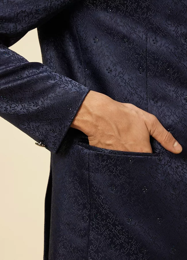 Dark Blue Bel Buti Patterned Jodhpuri Suit for men