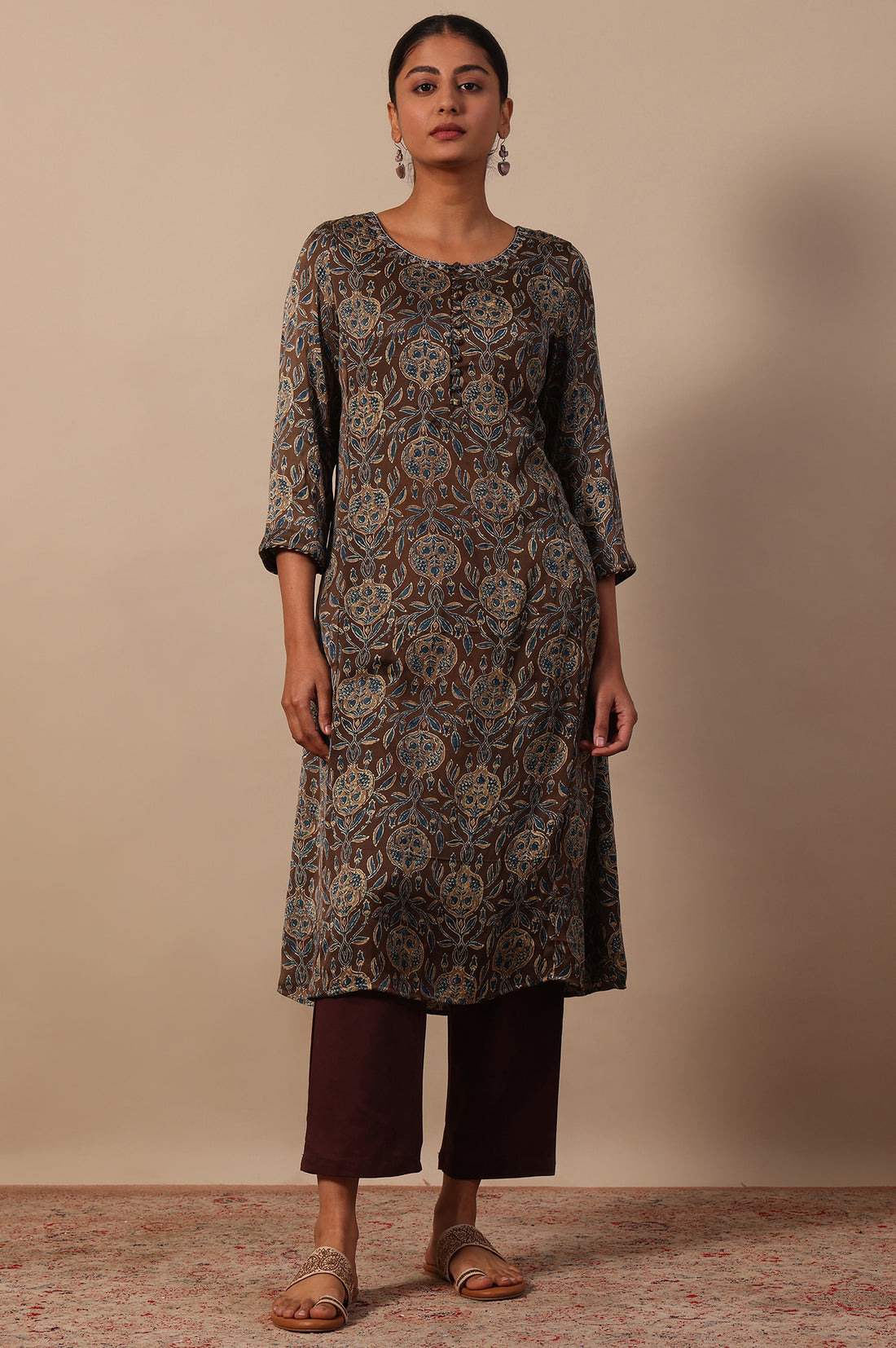 Floral Printed A-line Modal Satin Kurta
