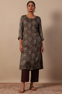 Floral Printed A-line Modal Satin Kurta