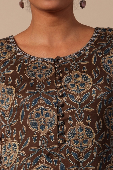 Floral Printed A-line Modal Satin Kurta