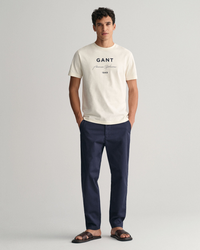 men cream printed round neck short sleeves t-shirt