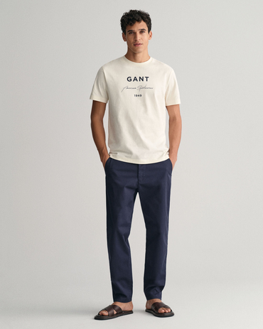 men cream printed round neck short sleeves t-shirt