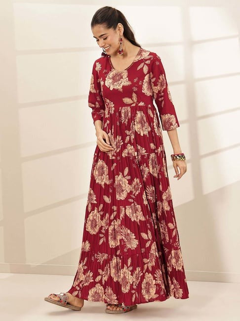 Libas Maroon Printed Ethnic Dress