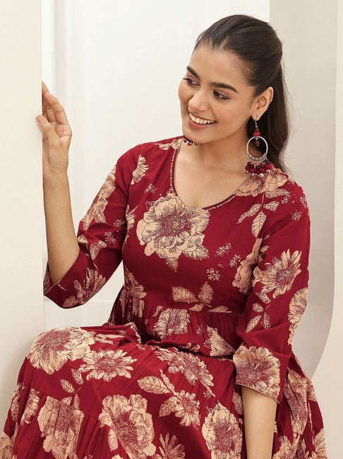 Libas Maroon Printed Ethnic Dress