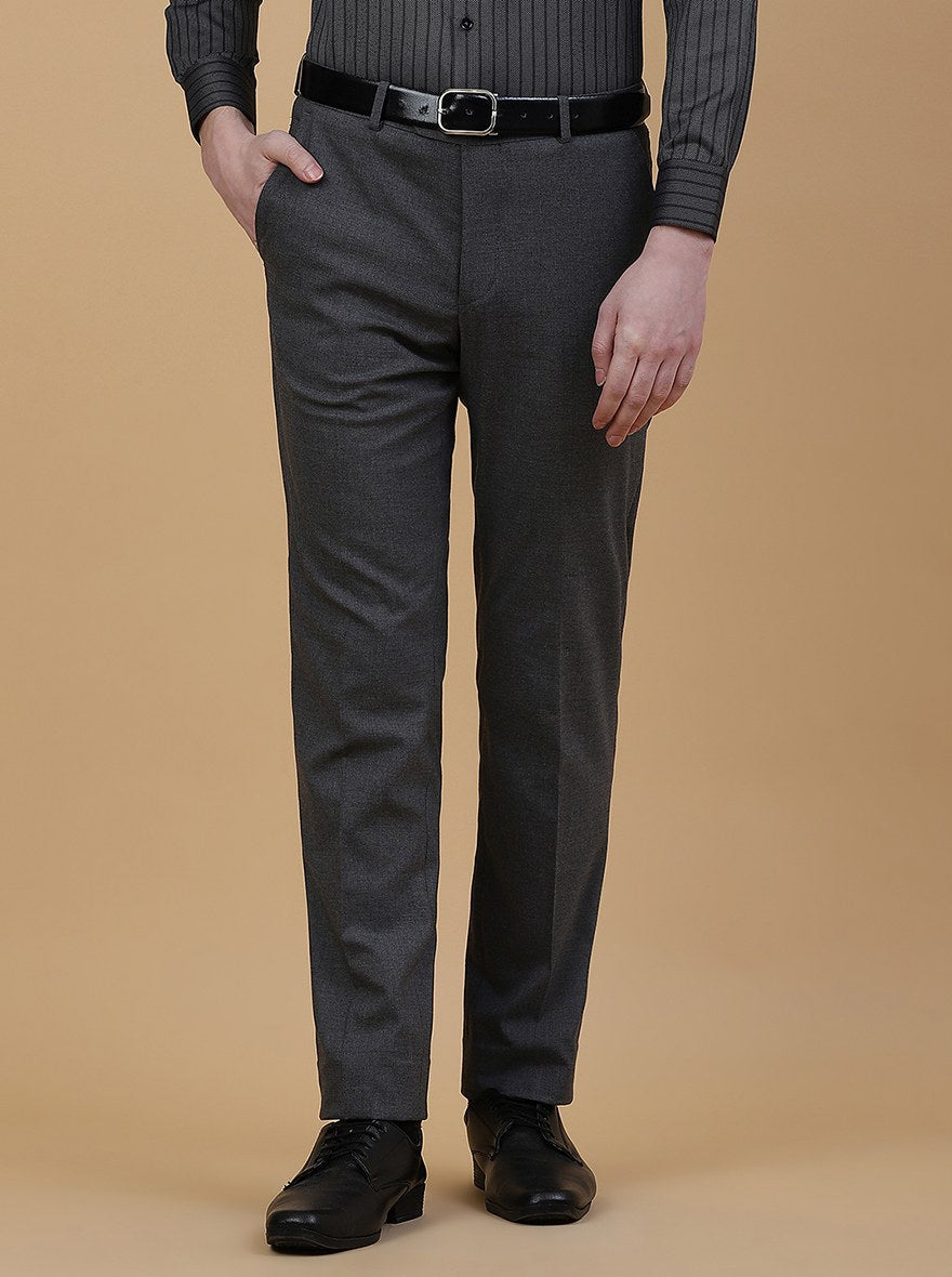 Dark Grey Solid Slim Fit Formal Trouser