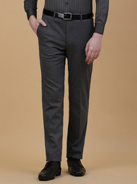 Dark Grey Solid Slim Fit Formal Trouser