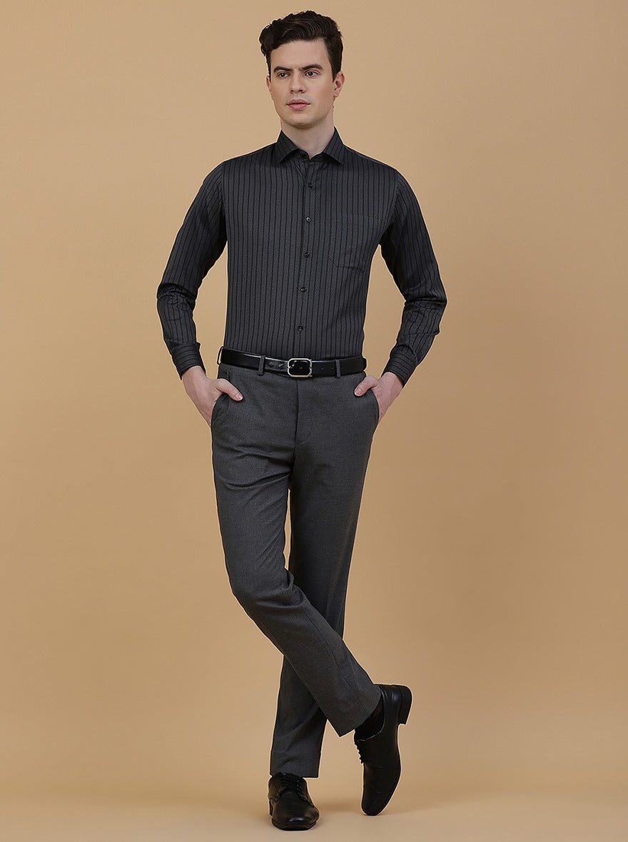Dark Grey Solid Slim Fit Formal Trouser
