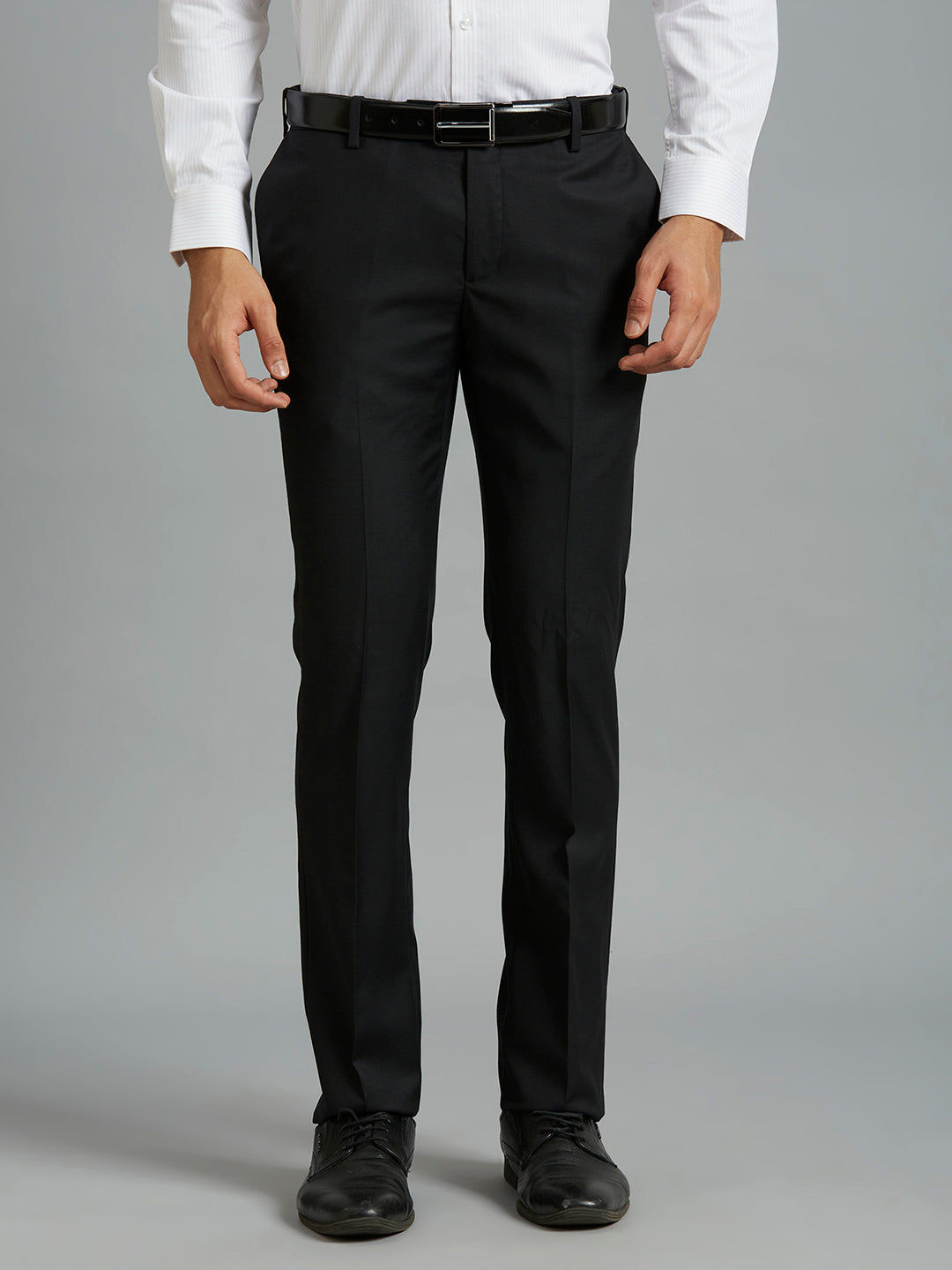 Black Plain Wool Blend With Elastane Auto Fit Formal Cross Pocket pants